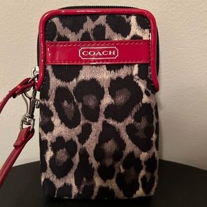 EUC Coach Leopard Print Wallet With Red Leather Detail